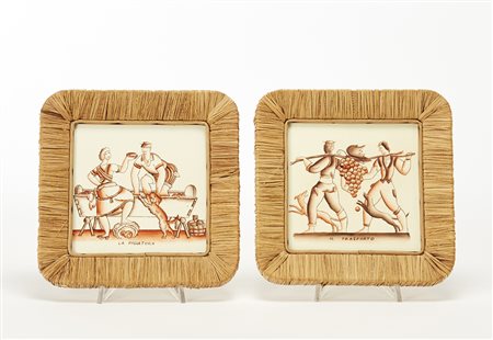 Gio Ponti (Milano 1891 - Milano 1979)Due piastrelle in terraglia decorate in...