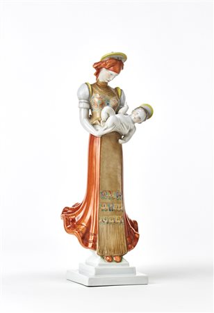 Manifattura di Herend "Madonna con bambino"Scultura modernista in porcellana...