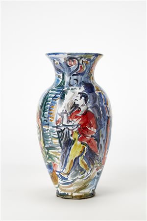 Gigi Caldanzano (Genova 1921 - 2008)Vaso a balaustro in ceramica smaltata in...