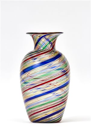 Manifattura di Murano Vaso a balaustro in vetro soffiato a canne ritorte in...