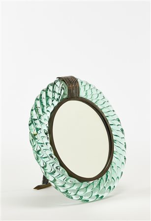 Seguso Vetri d'Arte Specchio circolare da tavolo con cornice a torciglione in...