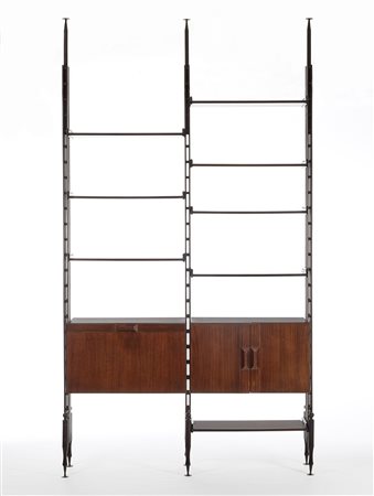 Libreria a due campate in legno di palissandro indiano a otto ripiani e due...