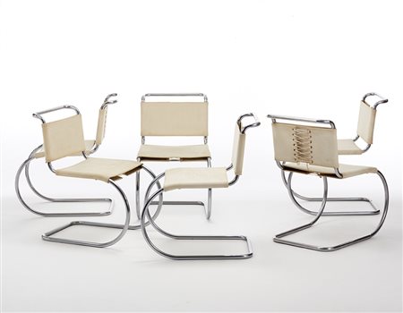 Ludwig Mies van der Rohe (Aquisgrana 1886 - Chicago 1969)Lotto di sei sedie...