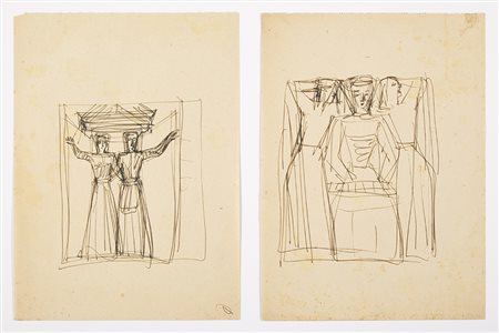 Gio Ponti (Milano 1891 - Milano 1979)Due fogli recanti schizzi con figure...