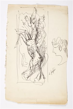 Gio Ponti (Milano 1891 - Milano 1979)Schizzo di cavallo rampante e profilo...