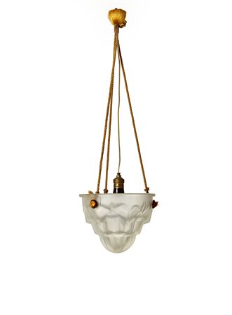 Degué Lampadario a cesendello in vetro acidato sulla superficie esterna,...