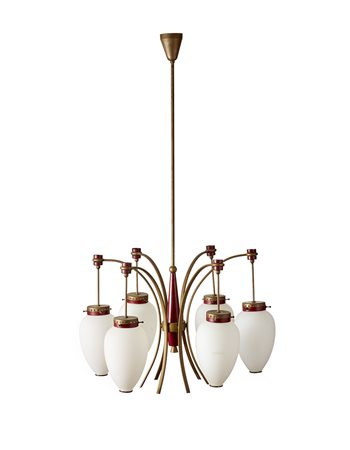 * Lampada a sospensione a sei luci con paralumi in vetro acidato sulla...