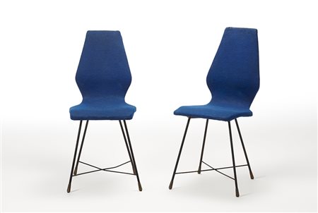 Coppia di sedie con struttura in tubolare e tondino di metallo verniciato...