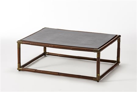 Tavolo basso con struttura in bambù e ottone, piano rivestito in formica...