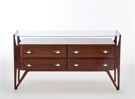 Consolle a quattro cassetti in legno di mogano massello e impiallacciato con...