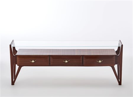 Consolle a tre cassetti in legno di mogano massello e impiallacciato con...