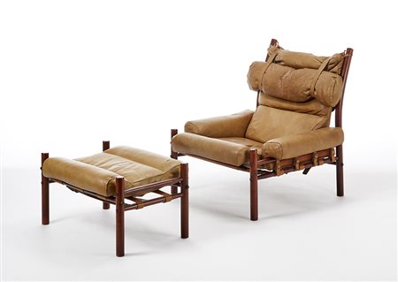 Arne Norell (1917 - 1971)Poltrona con poggiapiedi della serie "Inca". Svezia,...