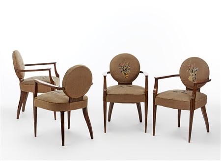 Manifattura francese Lotto di quattro sedie di gusto déco nello stile di Jaen...