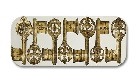 Piero Fornasetti (Milano 1913 - Milano 1988)Vassoio in lamiera stampata e...