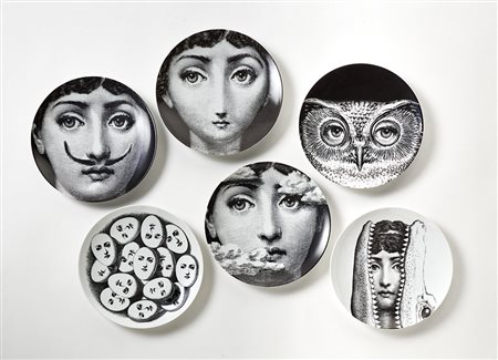 Fornasetti Sei piatti della serie "Tema e variazioni". Milano, Riedizione...