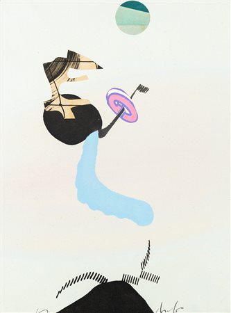 Sergio Dangelo 1932 Birds watcher tecnica Tecnica mista e collage su tela...