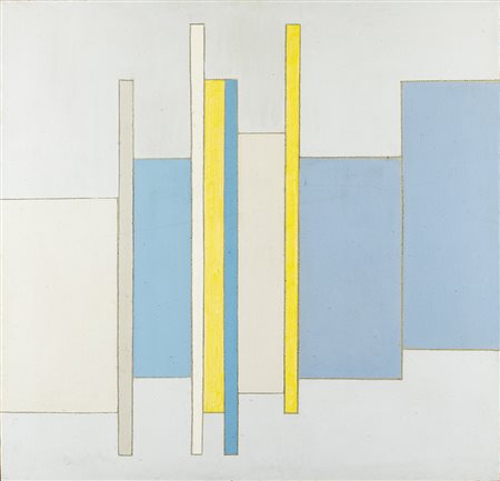 Toti Scialoja 1914 - 1998 Celeste e giallo - 1974 tecnica Vinavil su canapa...