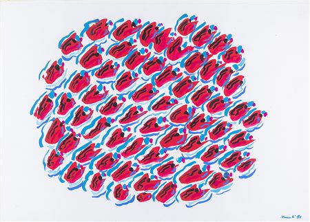 Carla Accardi 1924 - 2014 Impronte rosso blu - 1983 tecnica Tempera su carta...