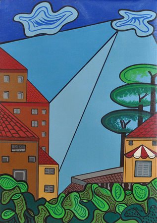 PIPPO ORIANI La riviera Olio su tela Dim. 70X50 Conferma di autenticità da...