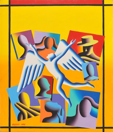 MARK KOSTABI Leaming annex Olio su tela Anno 1995 Dim. 92x77 Al verso data,...