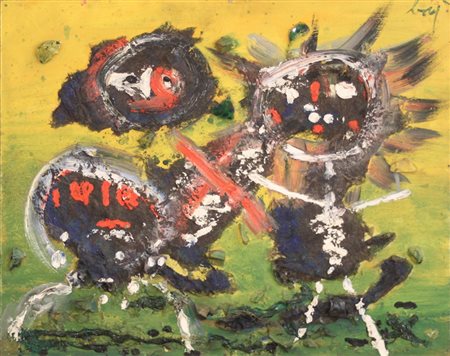 ENRICO BAJ Personaggi Olio e vetri su compensato Anno 1956 Dim. 40x50 Opera...