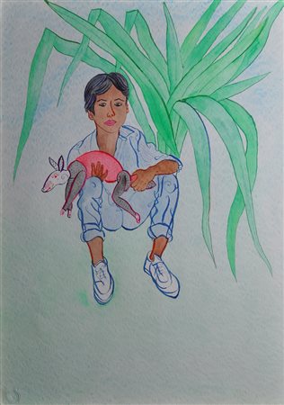 LUIGI ONTANI Cesar Conejo Acquerello su carta Anno 1987 Dim. 50x35,5...