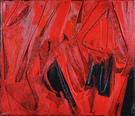 PIERO RUGGERI Figura in rosso Olio su tela Anno 2003 Dim. 30x35 Al verso...