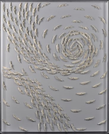 RICCARDO GUSMAROLI Storia di una piccola città Barche di carta su tela Anno...