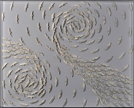 RICCARDO GUSMAROLI Storia di una piccola città Barche di carta su tela Anno...