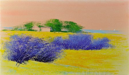 MARIO SOAVE Lavanda in Versilia Olio su tela Dim. 30x50 Autentica su foto...
