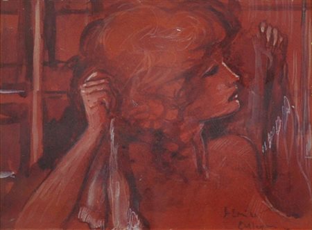 BRUNO EMIRO CALLEGARI Volto Olio su masonite Anni 80 Dim. 18x24 Firmato in...