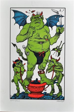 ALESSANDRO LORENZI Il diavolo Incisione Dim. 50x35 Esemplare CXLII/CLX...