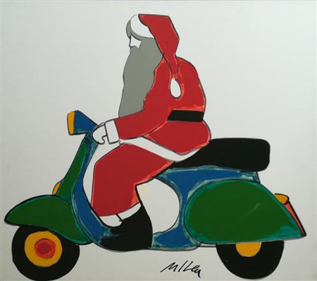 Marco Lodola Dorno 1955 “Babbo Natale” smalto su tela cm 80x90 Firma in basso...