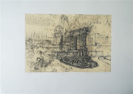 Walter Piacesi Ascoli Piceno 1929 “Ancona, porto del mio cuore” Acquaforte cm...