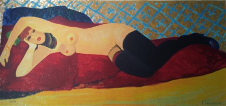 Salvatore Fiume Comiso 1915 Milano 1997 “Ragazza sdraiata” Serigrafia...