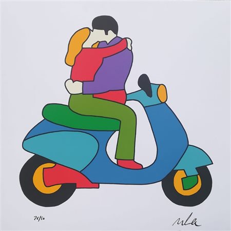 Marco Lodola Dorno 1955 “Bacio in vespa” Serigrafia su cartoncino cm...