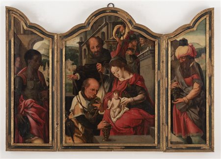 Scuola di Anversa della seconda metà del XVI Secolo ADORAZIONE DEI MAGI olio...