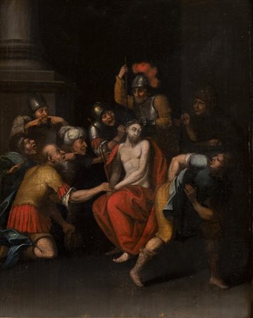 Scuola Tedesca della fine del XVI secolo CRISTO DERISO olio su tavola, cm 42x31