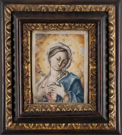Artista del XVIII secolo VERGINE IMMACOLATA tempera su pergamena, cm 16x12