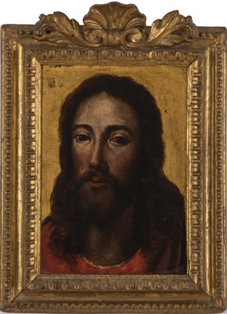 Scuola Italiana del XIX secolo VOLTO DI CRISTO olio su tavola fondo oro, cm...