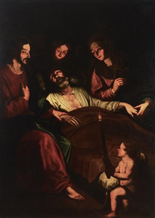 Scuola di Domenico Fiasella TRANSITO DI SAN GIUSEPPE olio su tela, cm 135x100...