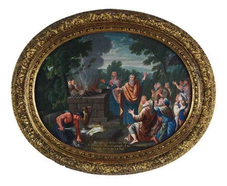 Scuola Francese del XIX secolo SCENA BIBLICA olio su carta applicata su...