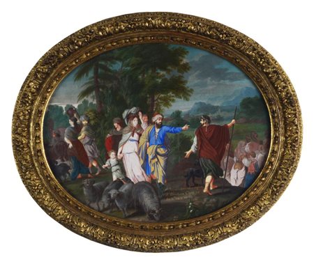 Scuola Francese del XIX secolo SCENA BIBLICA olio su carta applicata su...