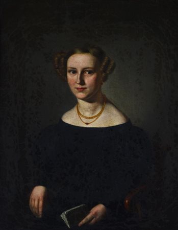 Scuola Danese del XIX secolo RITRATTO DI DAMA olio su tela, cm 31x25