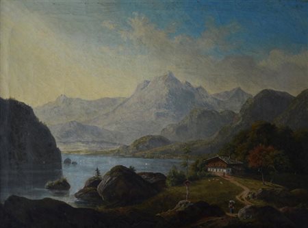 Scuola Danese del XIX secolo PAESAGGIO olio su tela, cm 26,5x36