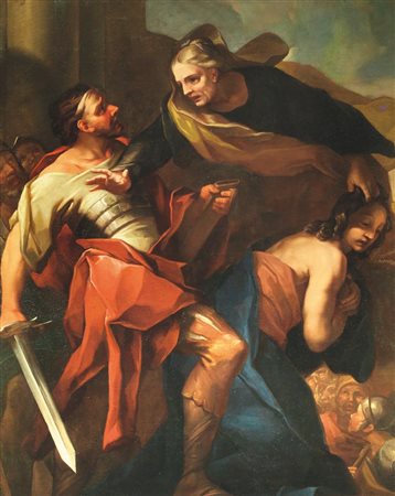 Scuola Italiana del XVIII secolo MANTO FERMA IL RE CREONTE DAL SACRIFICARE IL...