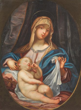 Scuola Marchigiana del XVIII secolo MADONNA CON BAMBINO olio su tela, cm...