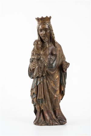 MADONNA CON BAMBINO scultura lignea, cm 53x19