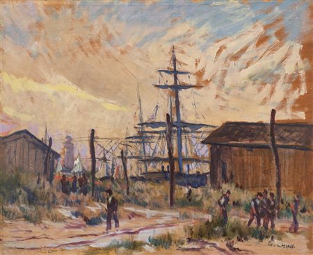 Galileo Chini FINE DI GIORNATA - VIAREGGIO olio su tavola, cm 35,5x43,5...