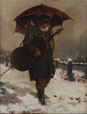 Domenico Induno MUSICISTA olio su cartone, cm 28x23 firmato